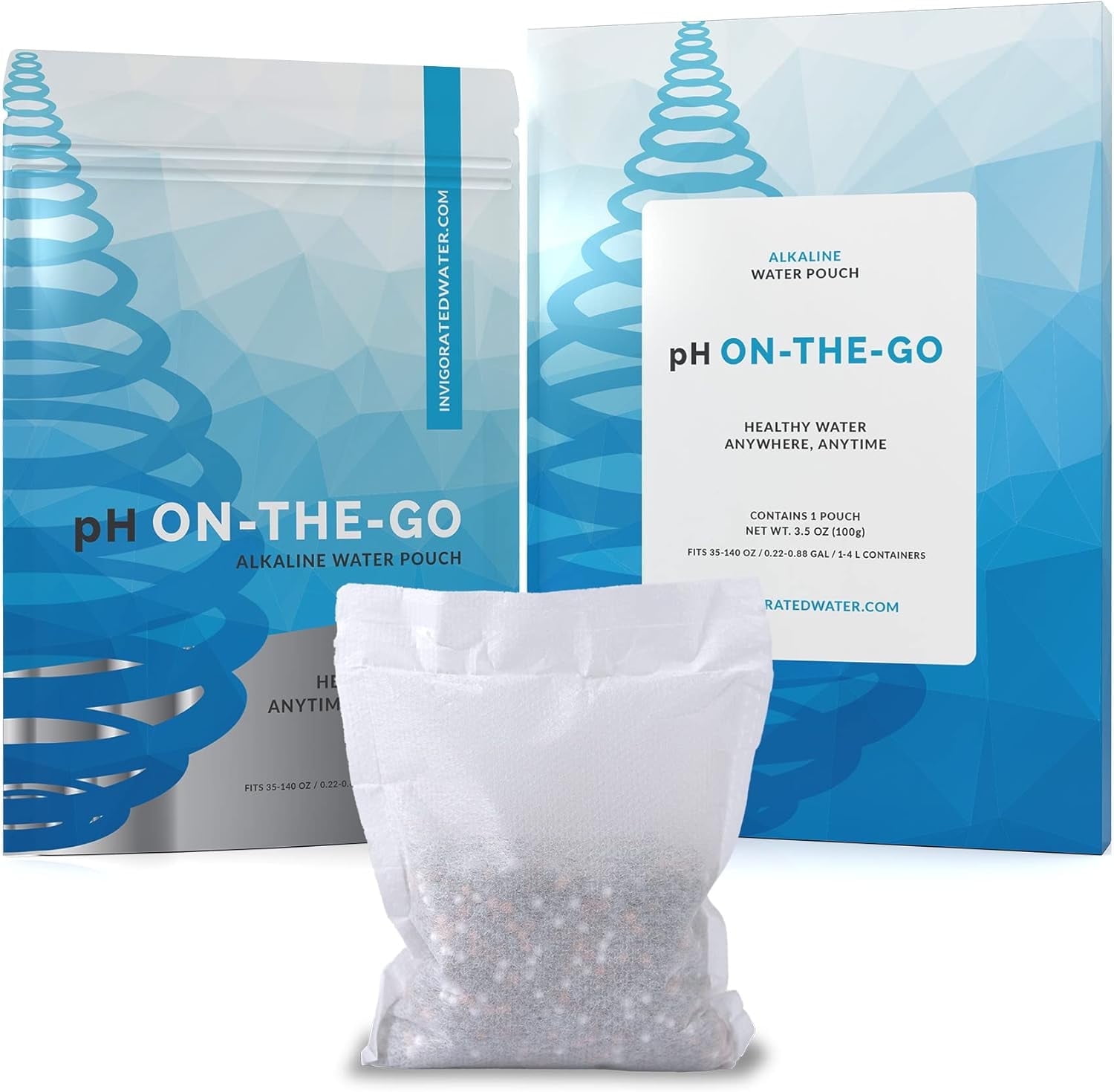 Invigorated Water pH ON-The-GO Alkaline Water Filter Pouch – Portable Alkaline Water Filtration System for Bottle, Pitcher, Jug, Container – High pH Water – Long-Life 105 Gallon/400 Liter (1-Pack)